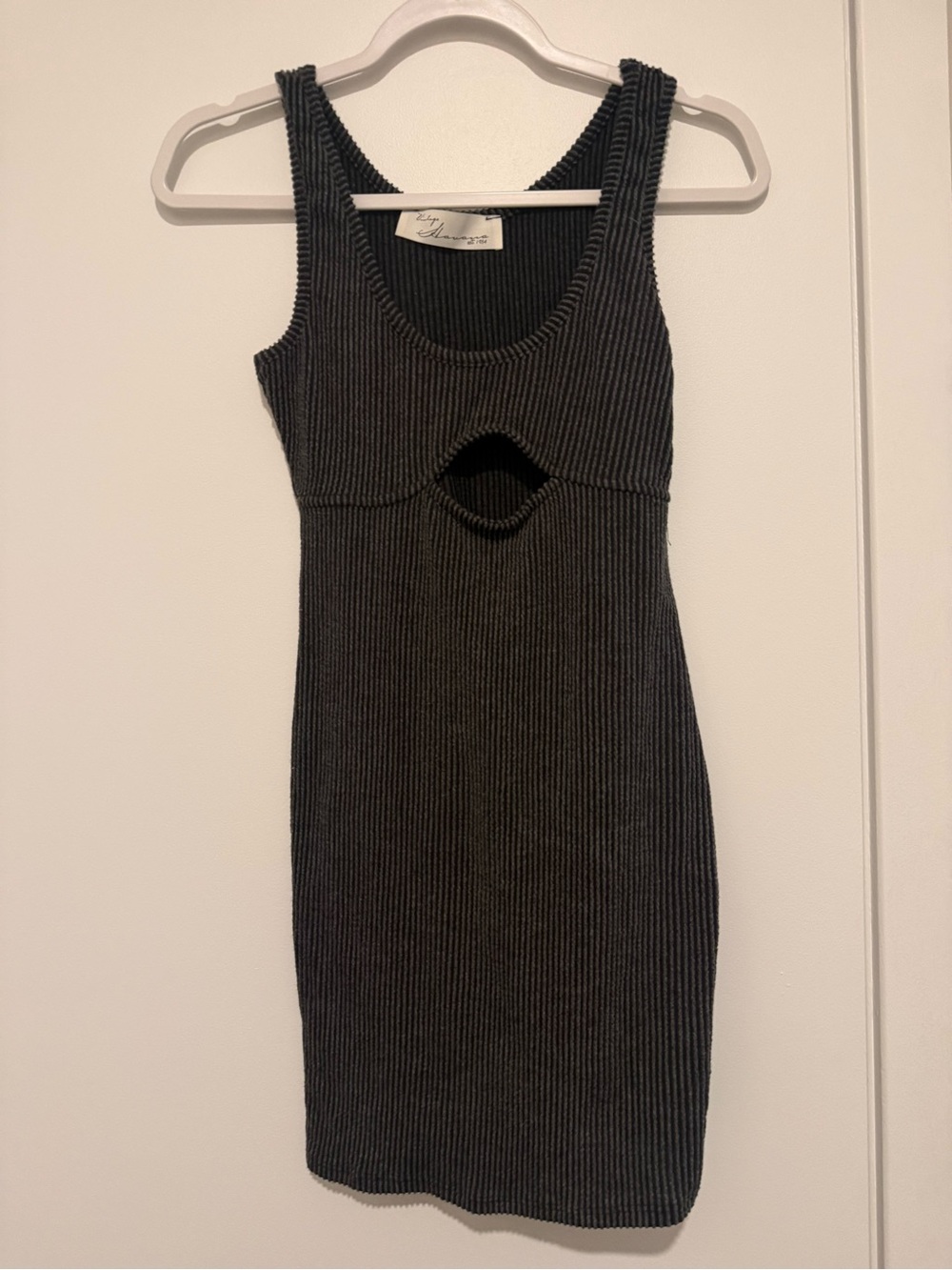 Ribbed Cutout Tank Dress - Black